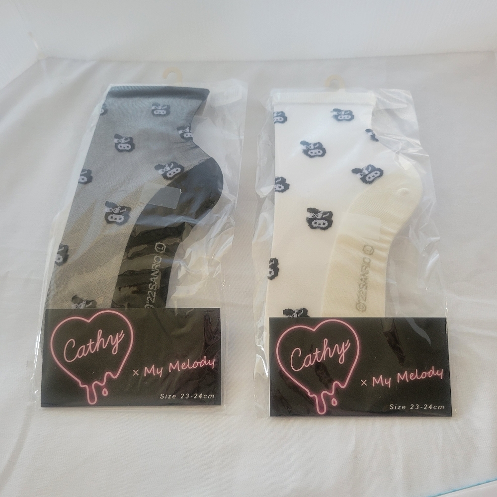 My Melody X Cathy Collaboration 2 Pair White Black Sheer Socks Kawaii Cosplay